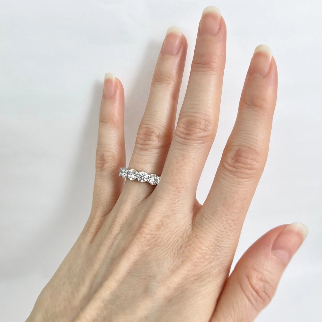 5-Stone Round Diamond Wedding Band Anniversary Ring 14K White Gold, 1.65 CTW - 3