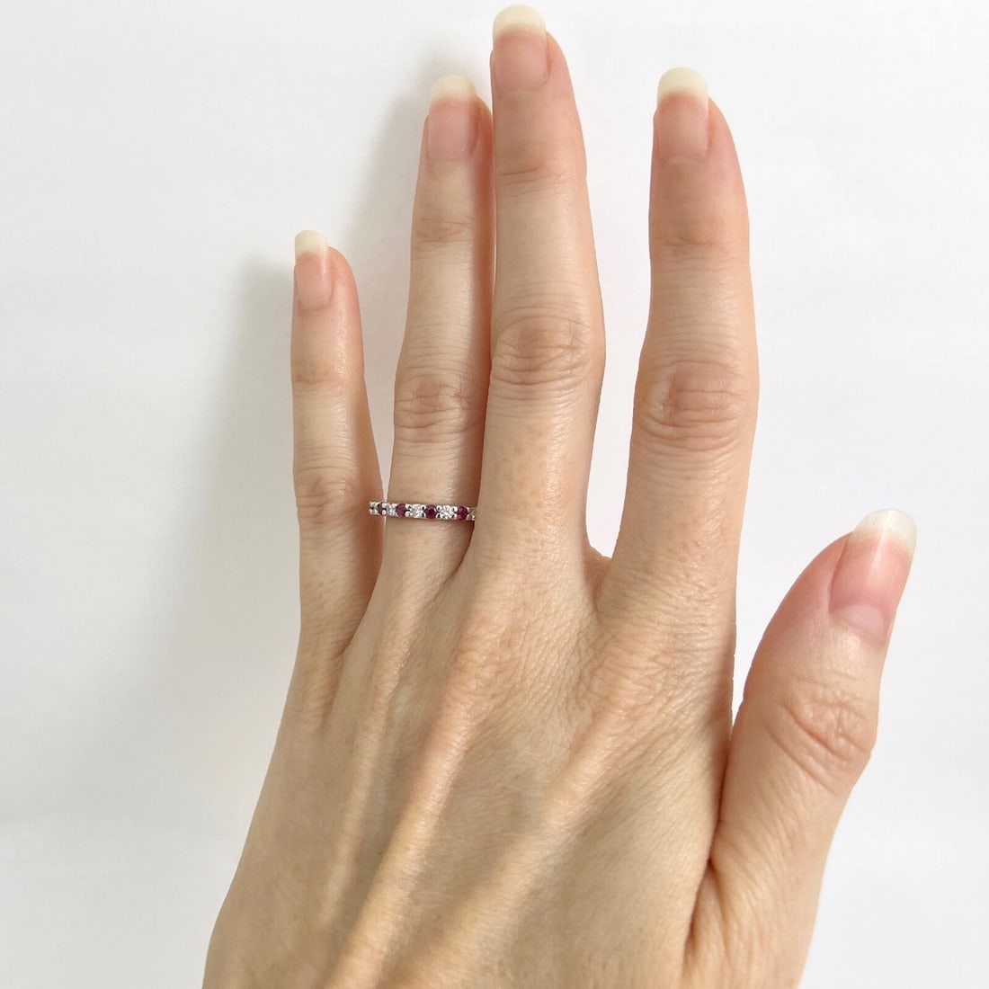 Round Ruby Diamond Gemstone Eternity Ring Wedding Band 18K White Gold .91 CTW - 3