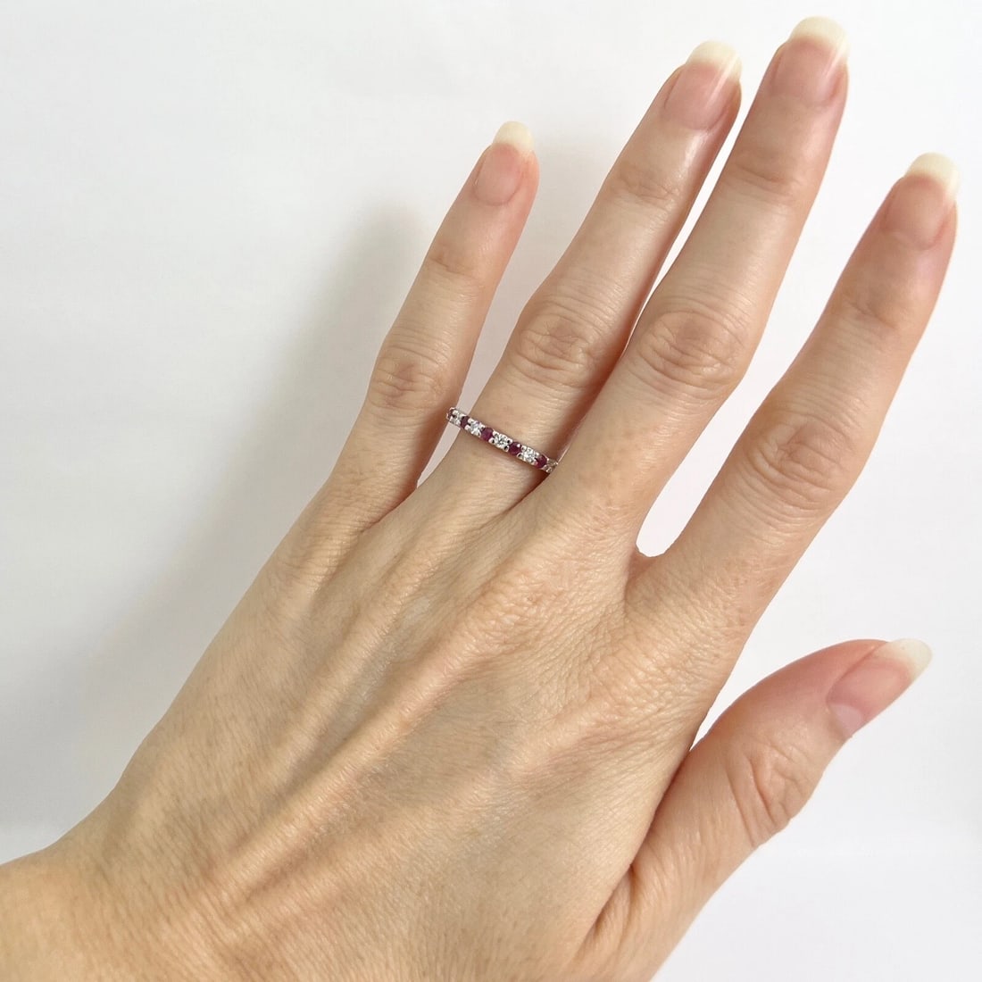 Round Ruby Diamond Gemstone Eternity Ring Wedding Band 18K White Gold .91 CTW - 4