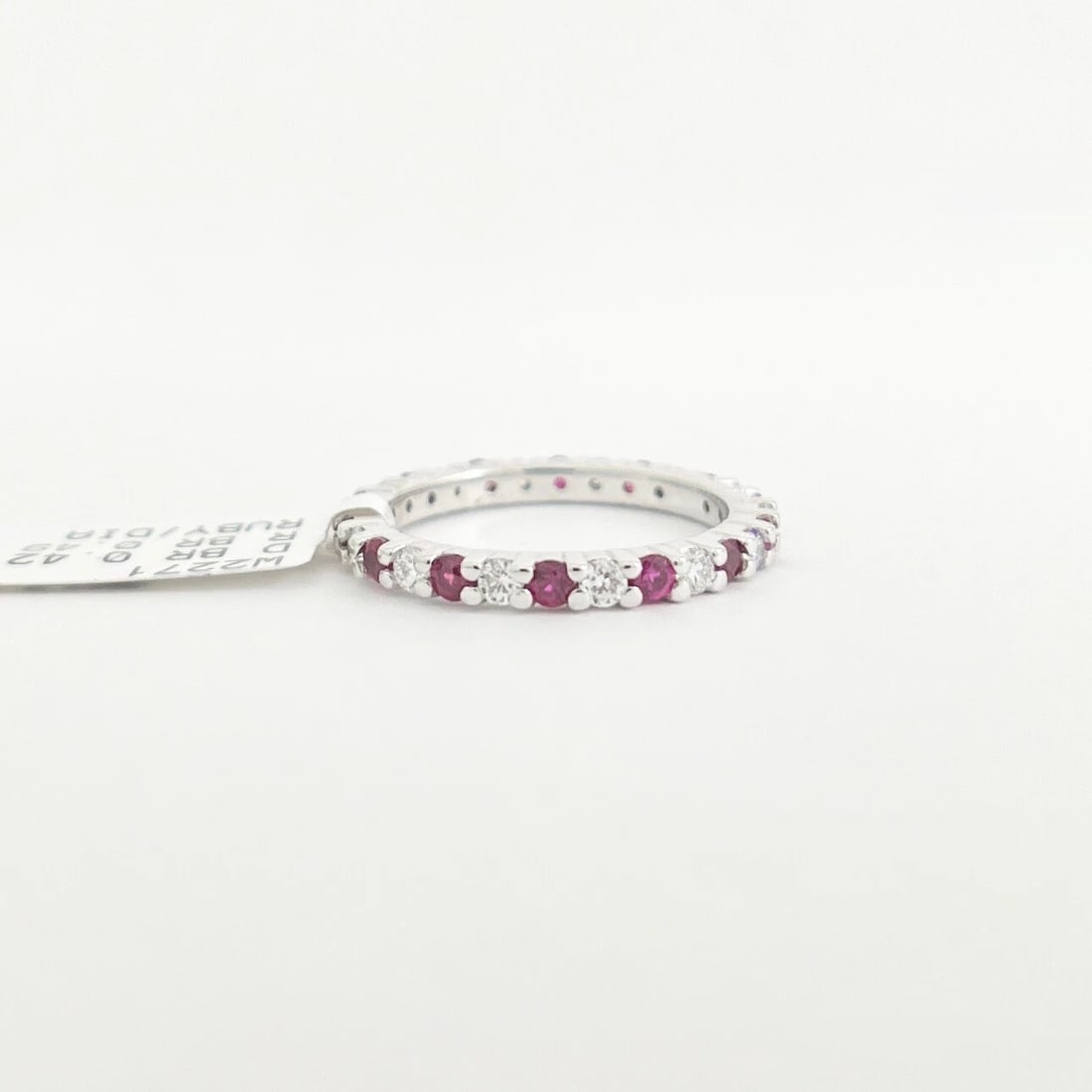 Round Ruby Diamond Gemstone Eternity Ring Wedding Band 18K White Gold .91 CTW - 7