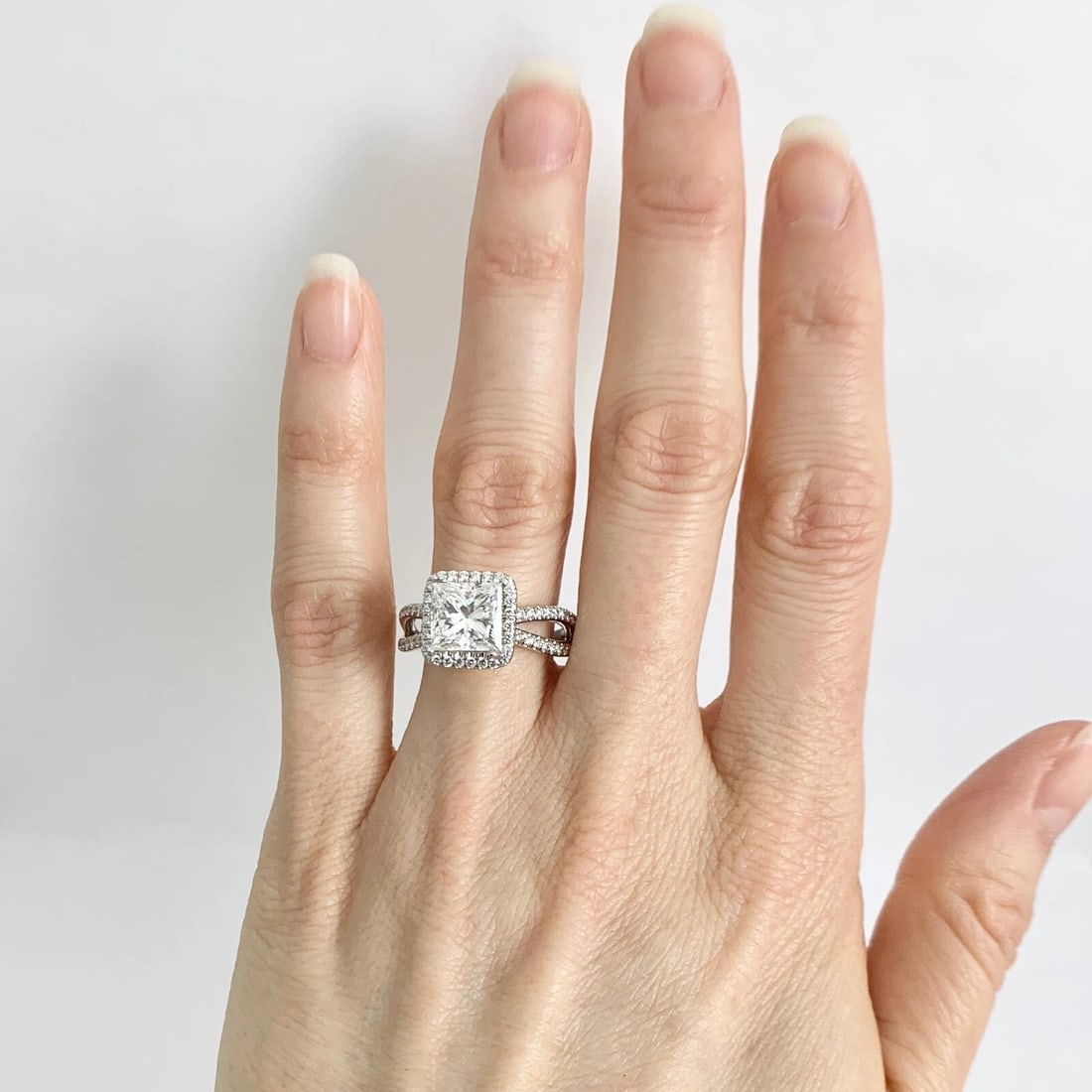 Cushion Halo Split Shank Diamond Engagement Ring Setting Mounting 14K White Gold - 9