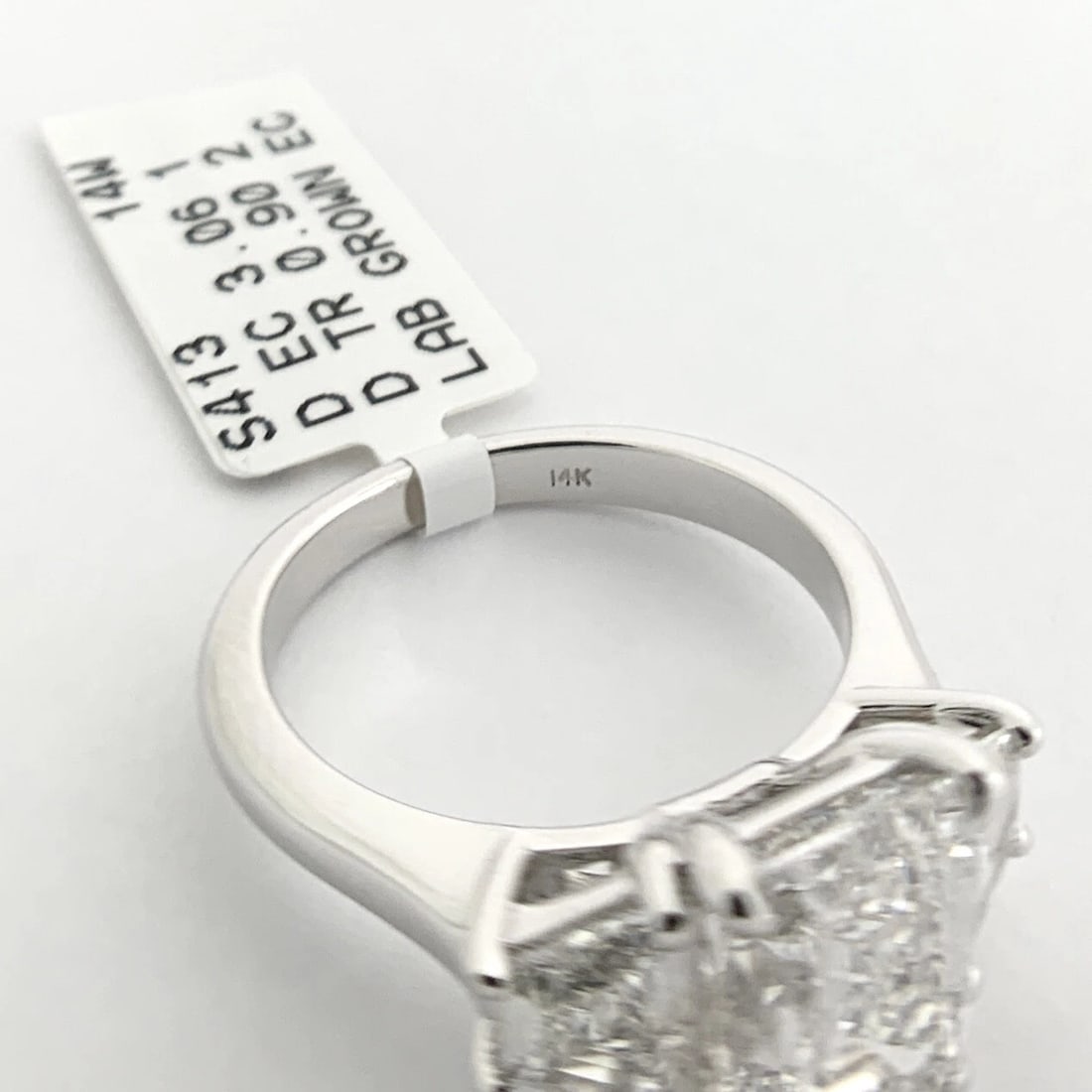 3-Stone Emerald Cut Lab-Created Diamond Engagement Ring 14K White Gold, 3.96 CTW - 9