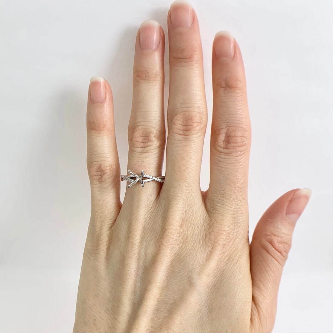 Infinity Crisscross Diamond Engagement Ring Setting Mounting 14K White Gold - 2