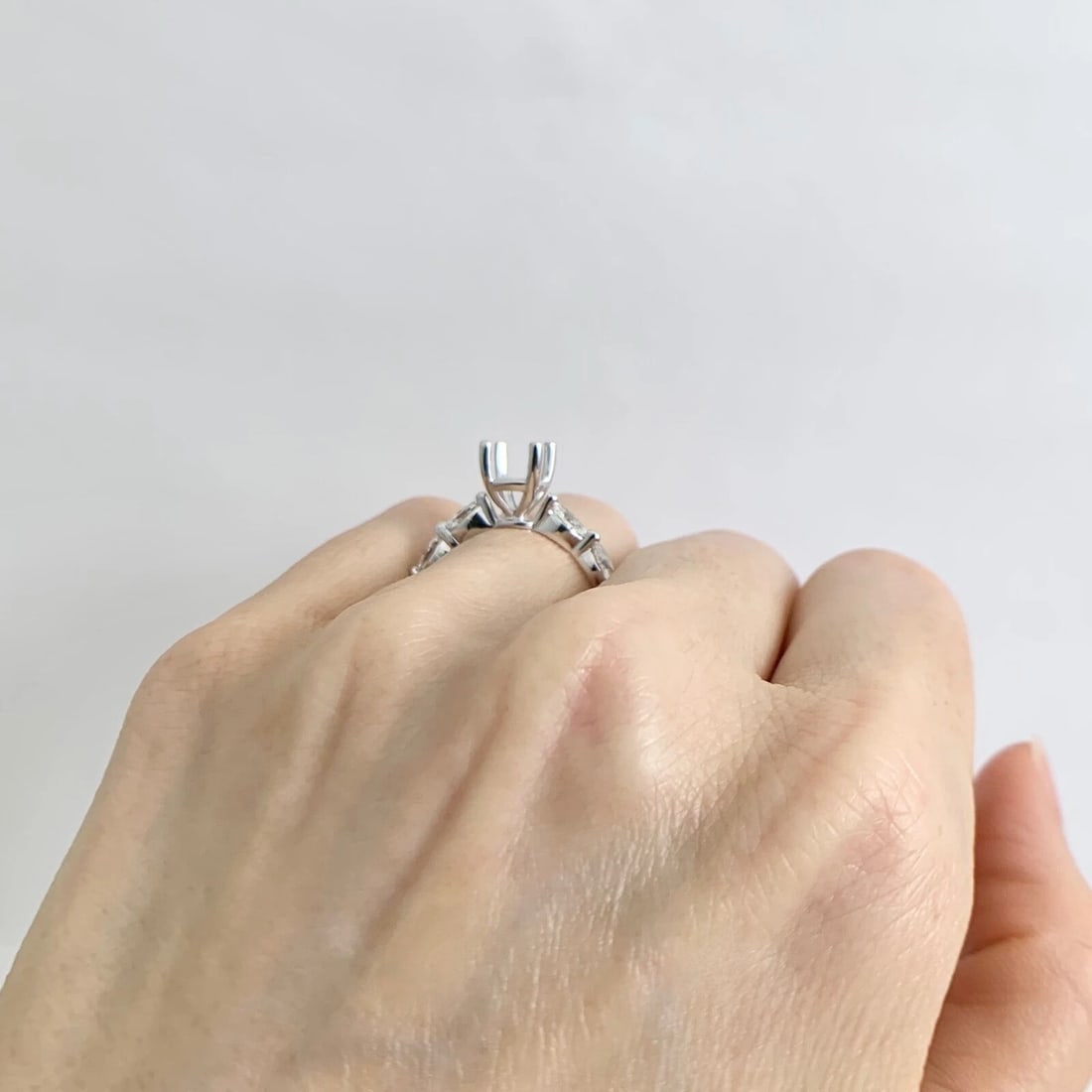 Marquise Bead Set Band Diamond Engagement Ring Setting Mounting 14K White Gold - 6