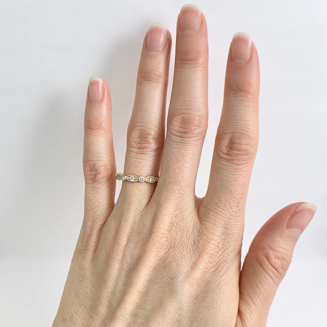 Marquise Round Bezel Diamond Wedding Band Ring 18K Yellow Gold, .59 CTW - 2