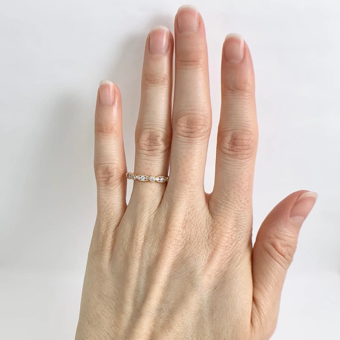 Marquise Round Bezel Diamond Wedding Band Ring 18K Rose Gold, .59 CTW - 3