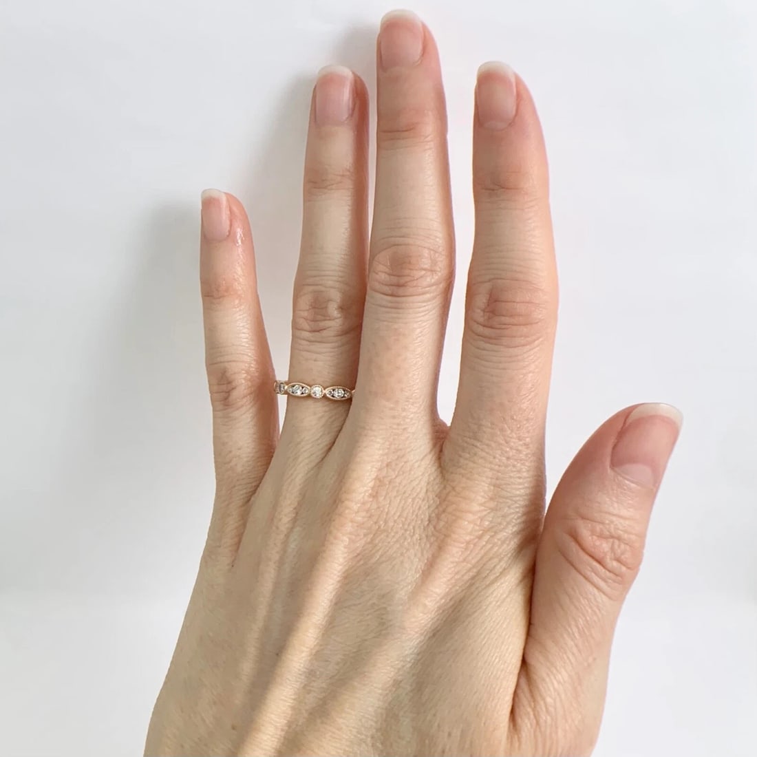 Marquise Round Bezel Diamond Wedding Band Ring 18K Rose Gold, .59 CTW - 4