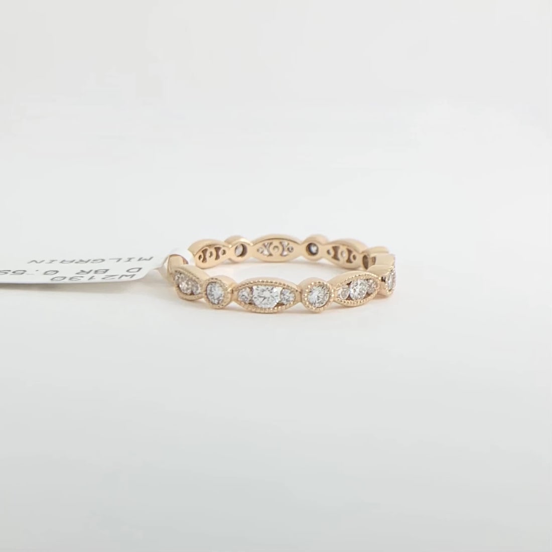 Marquise Round Bezel Diamond Wedding Band Ring 18K Rose Gold, .59 CTW - 7