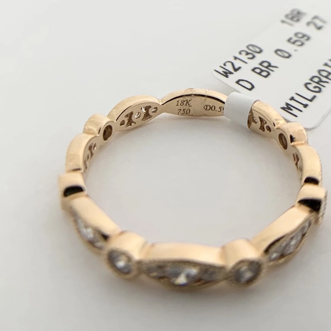 Marquise Round Bezel Diamond Wedding Band Ring 18K Rose Gold, .59 CTW - 9