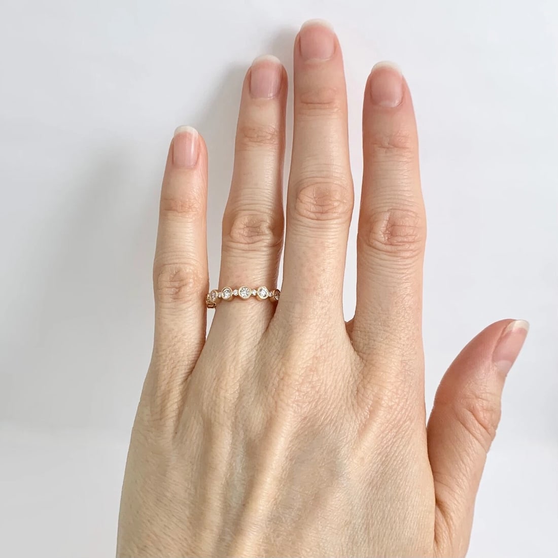 Round Bead Set Bezel Diamond Wedding Band Ring 18K Rose Gold, 1.05 CTW - 2