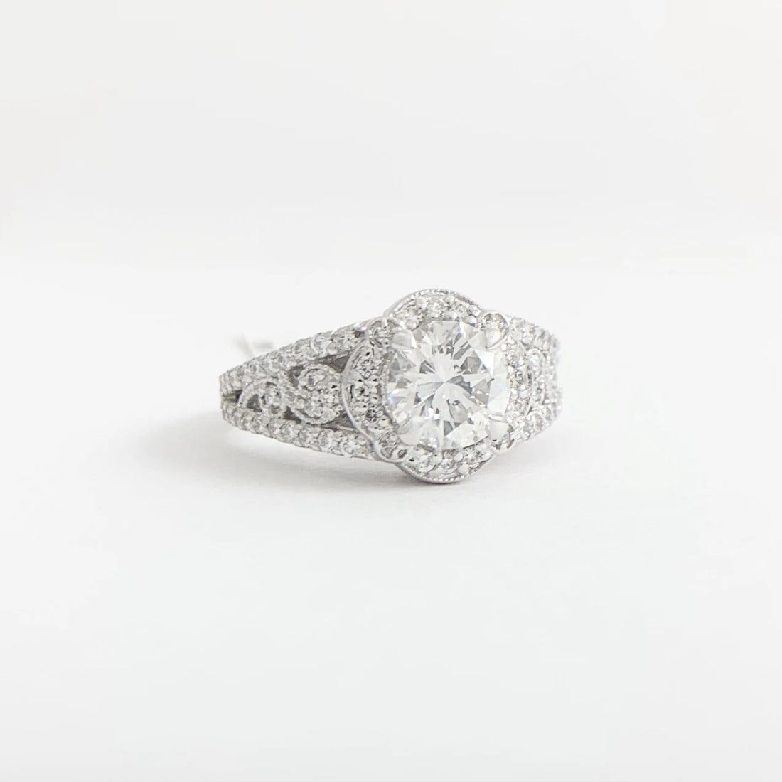 EGL Round Scalloped Halo Filigree Diamond Engagement Ring 14K White Gold 1.54 TW - 9