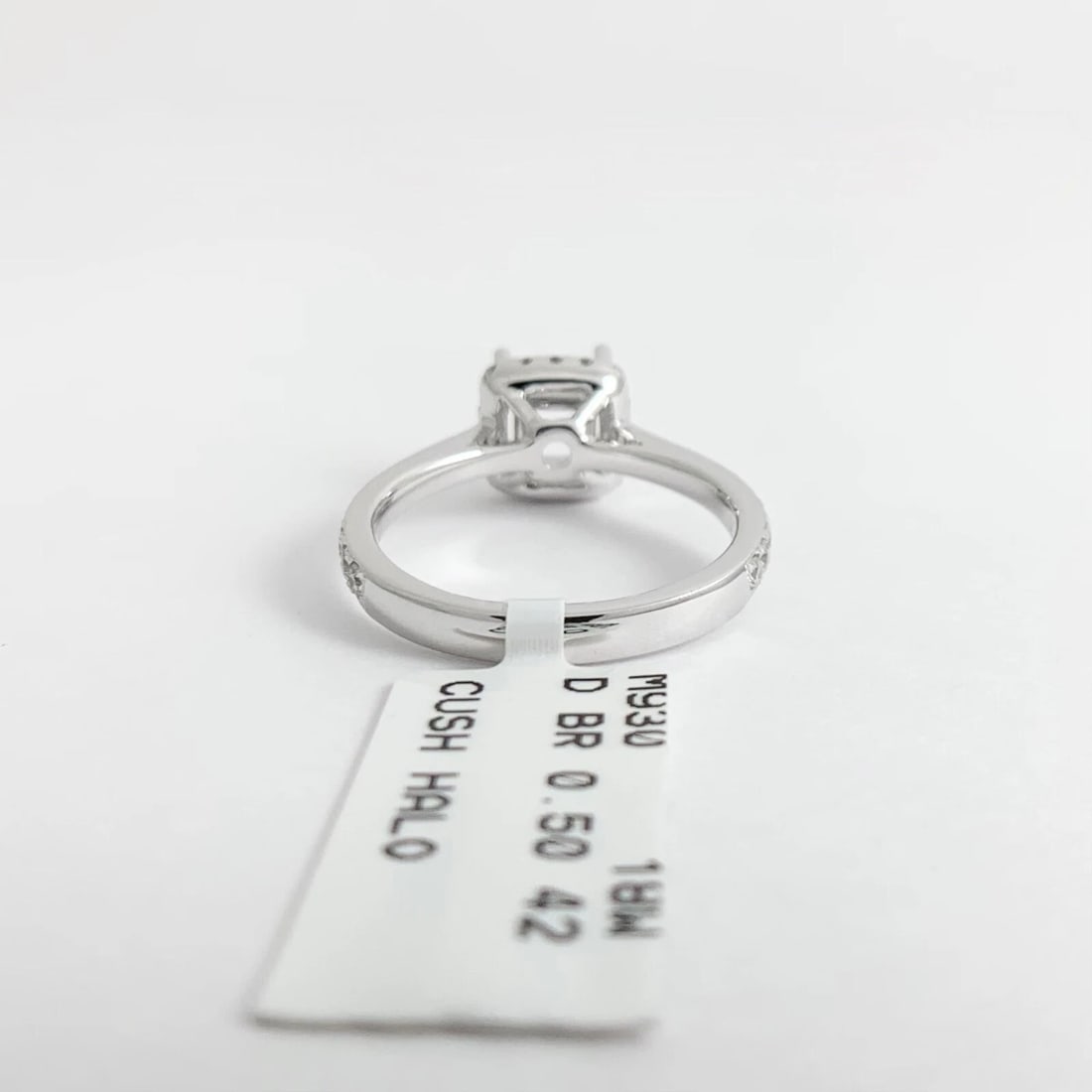 Cushion Halo Diamond Engagement Ring Setting Mounting 18K White Gold .50 CTW - 10