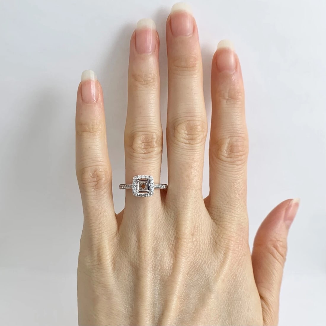 Cushion Halo Diamond Engagement Ring Setting Mounting 18K White Gold .50 CTW - 2