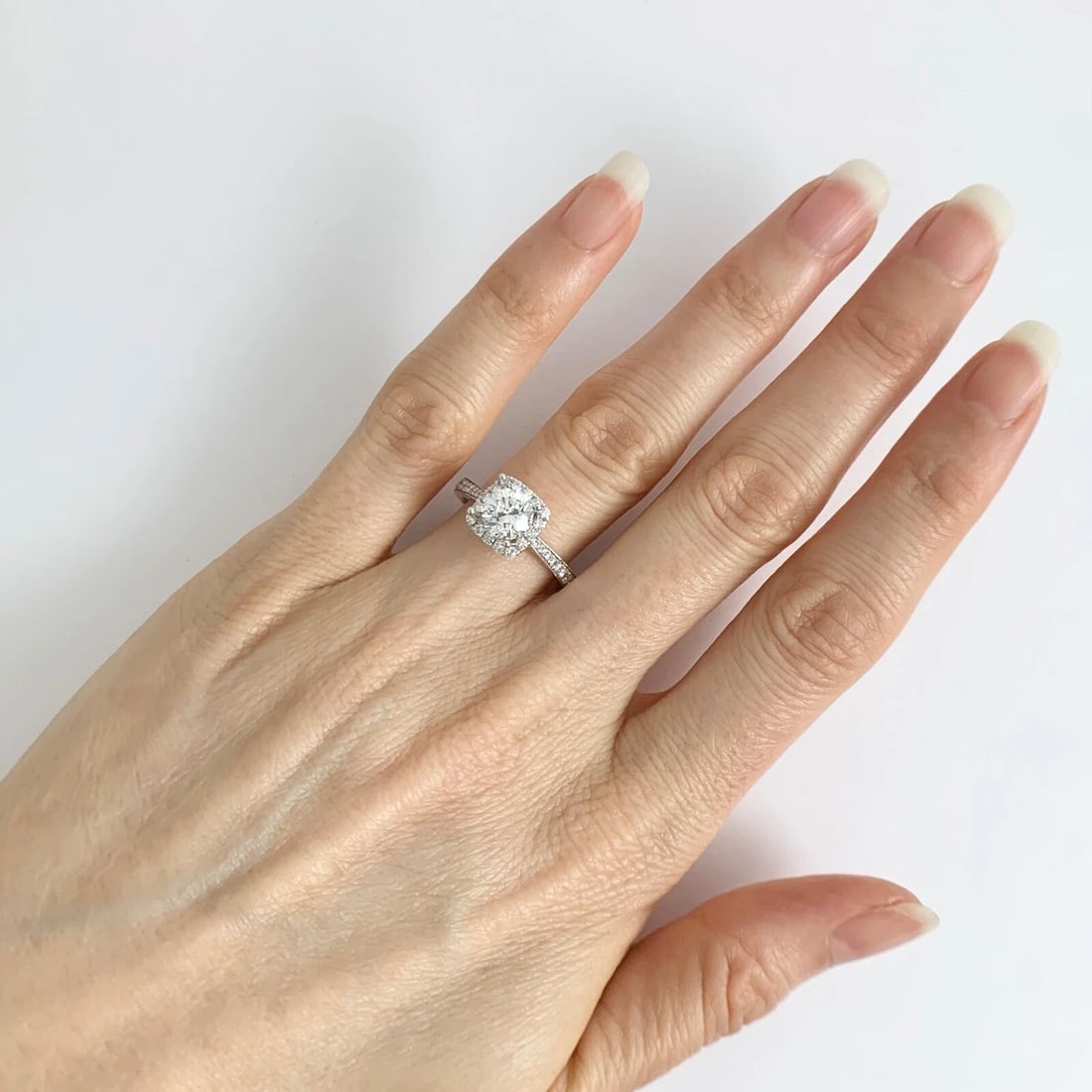 Cushion Halo Diamond Engagement Ring Setting Mounting 18K White Gold .50 CTW - 6