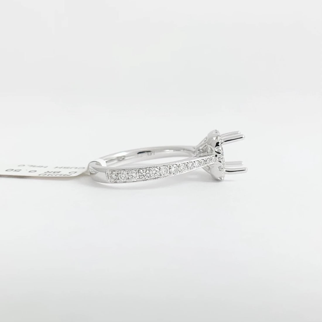 Cushion Halo Diamond Engagement Ring Setting Mounting 18K White Gold .50 CTW - 9