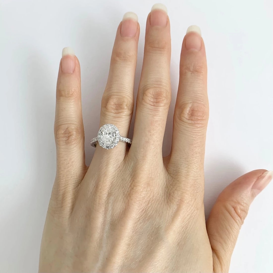 Oval Diamond Halo Engagement Ring Setting Mounting 18K White Gold .51 CTW - 5