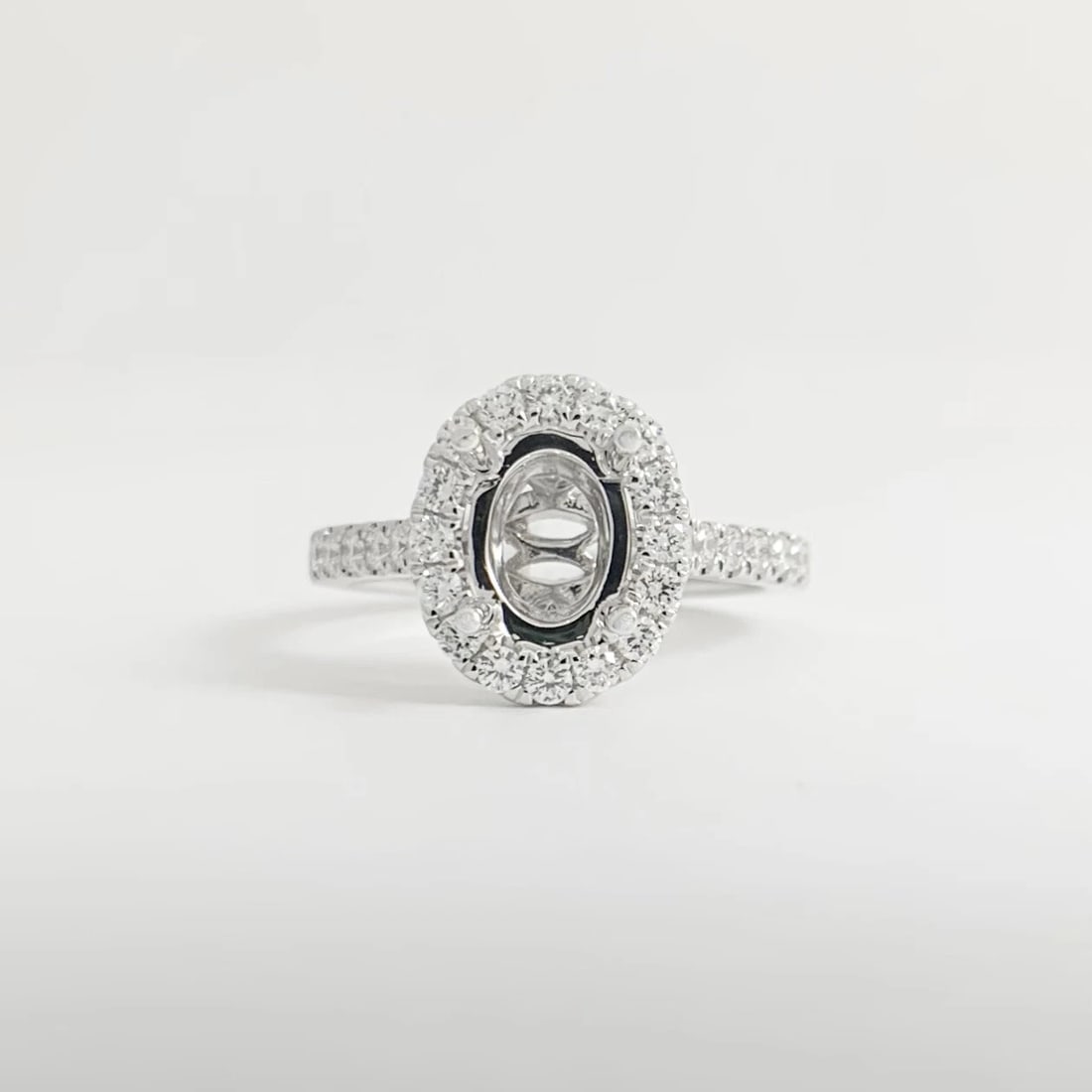 Oval Diamond Halo Engagement Ring Setting Mounting 18K White Gold .51 CTW - 7