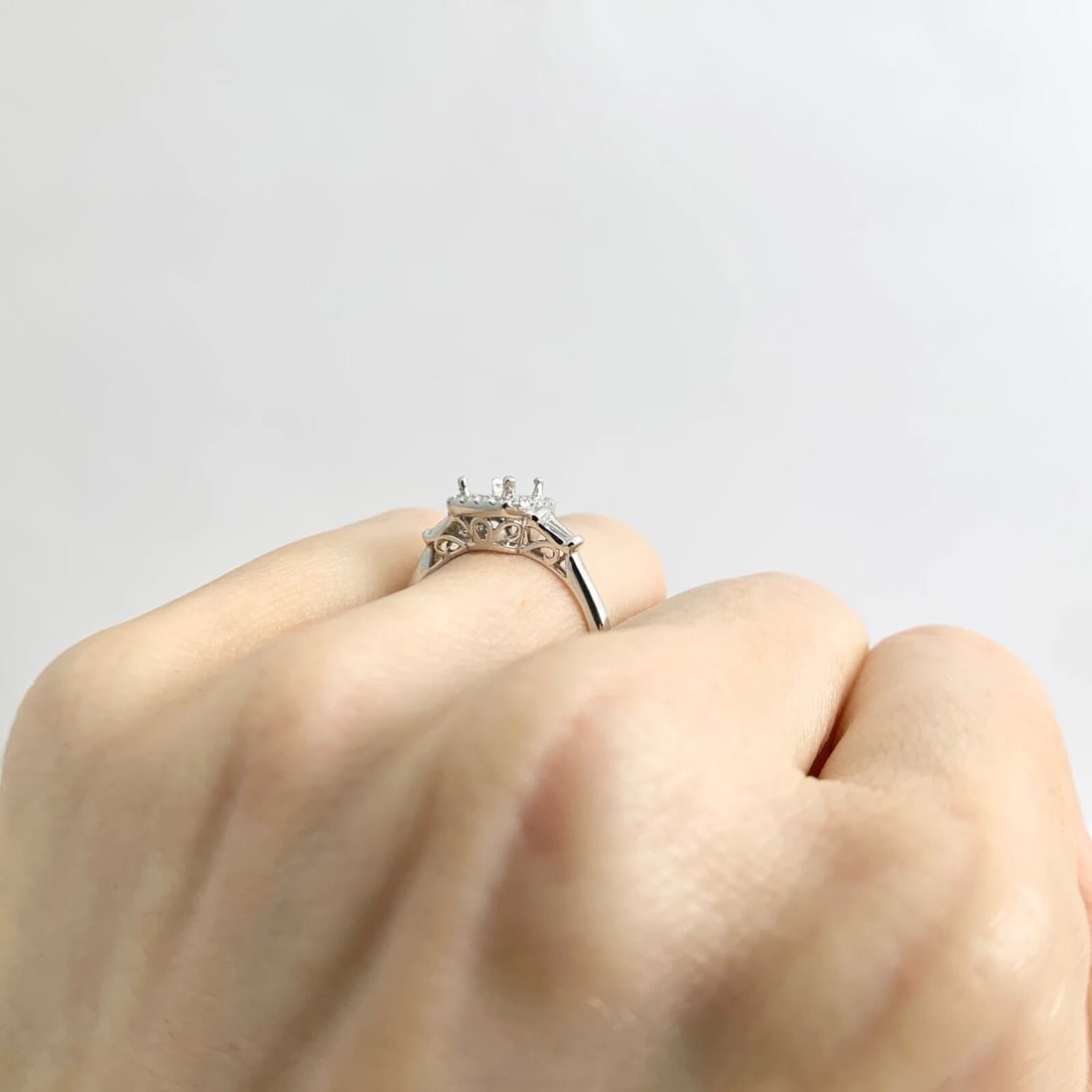 Tapered Baguette Diamond Halo Engagement Ring Setting Mounting Platinum .47 CTW - 4