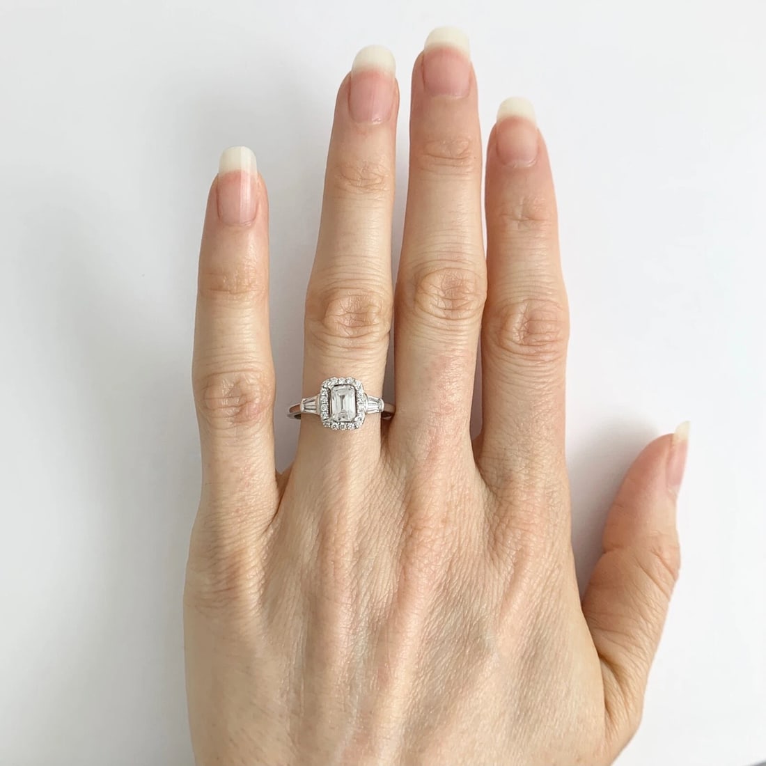 Tapered Baguette Diamond Halo Engagement Ring Setting Mounting Platinum .47 CTW - 5