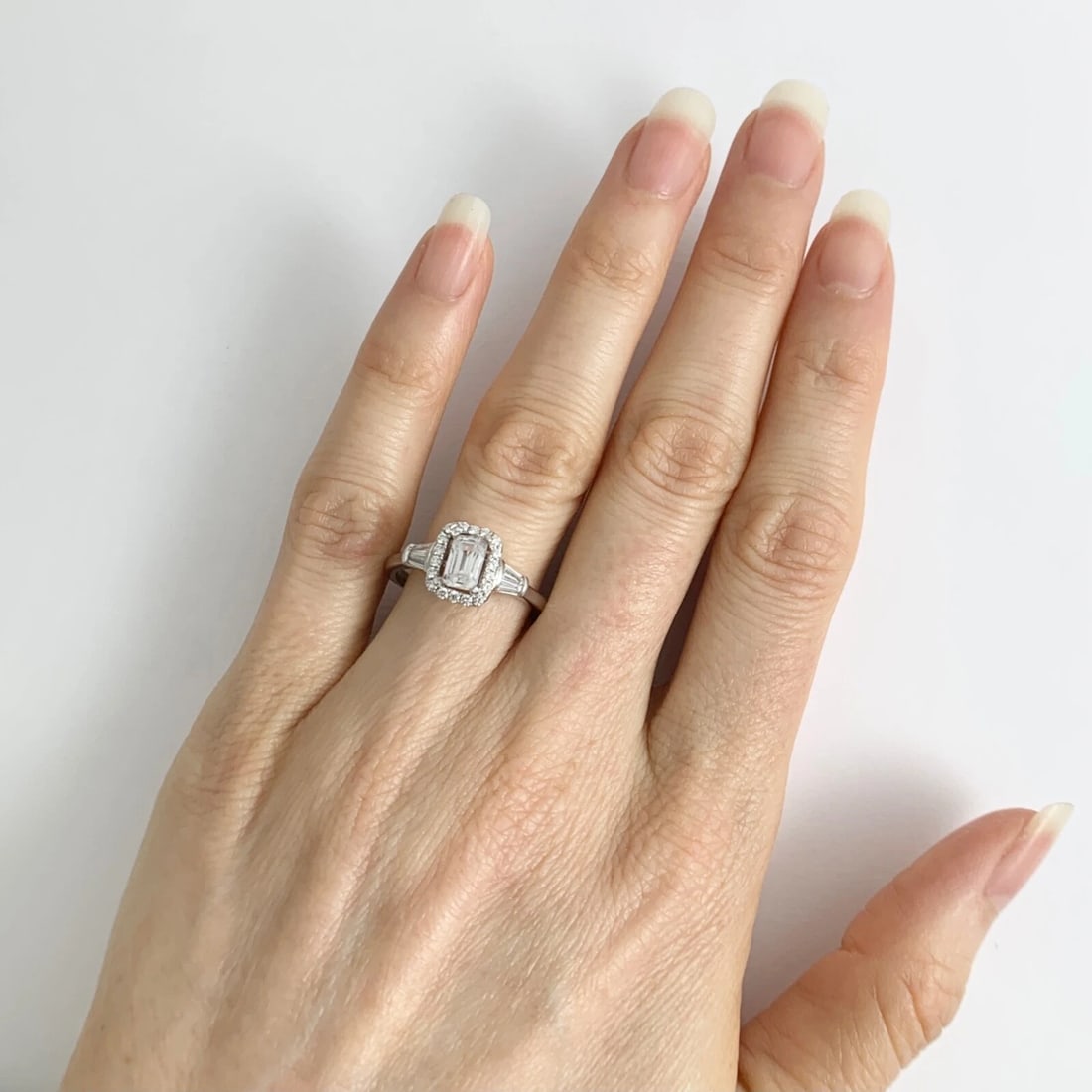 Tapered Baguette Diamond Halo Engagement Ring Setting Mounting Platinum .47 CTW - 6