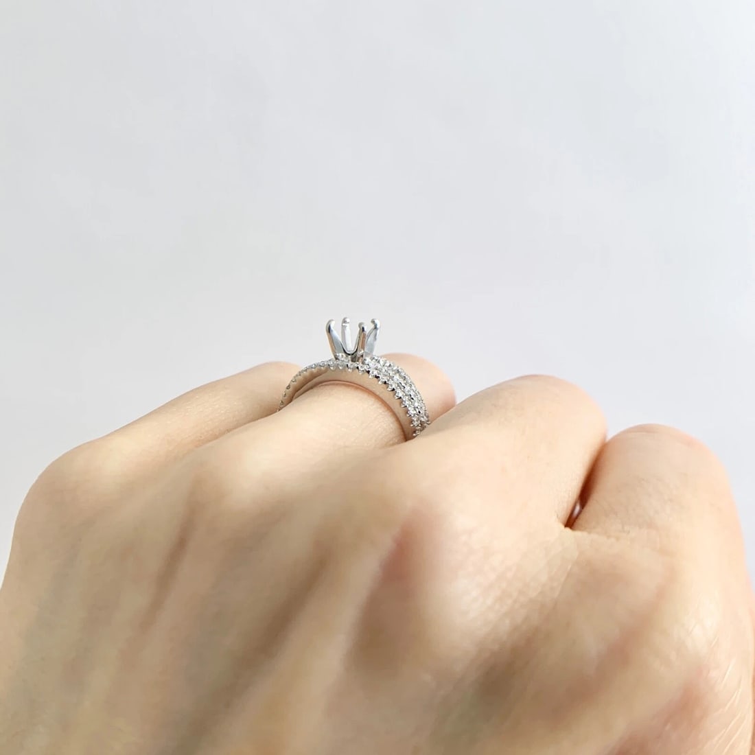 3-Row Split Shank Diamond Engagement Ring Setting Mounting 14K White Gold - 5