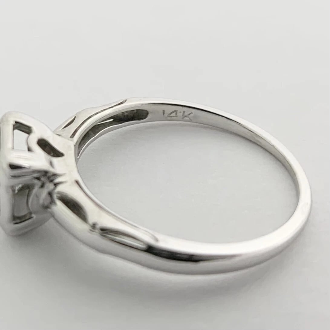 Solitaire Diamond Cushion Halo Engagement Ring 14K White Gold .60 CTW - 10