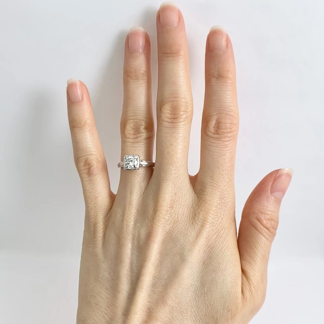 Solitaire Diamond Cushion Halo Engagement Ring 14K White Gold .60 CTW - 2