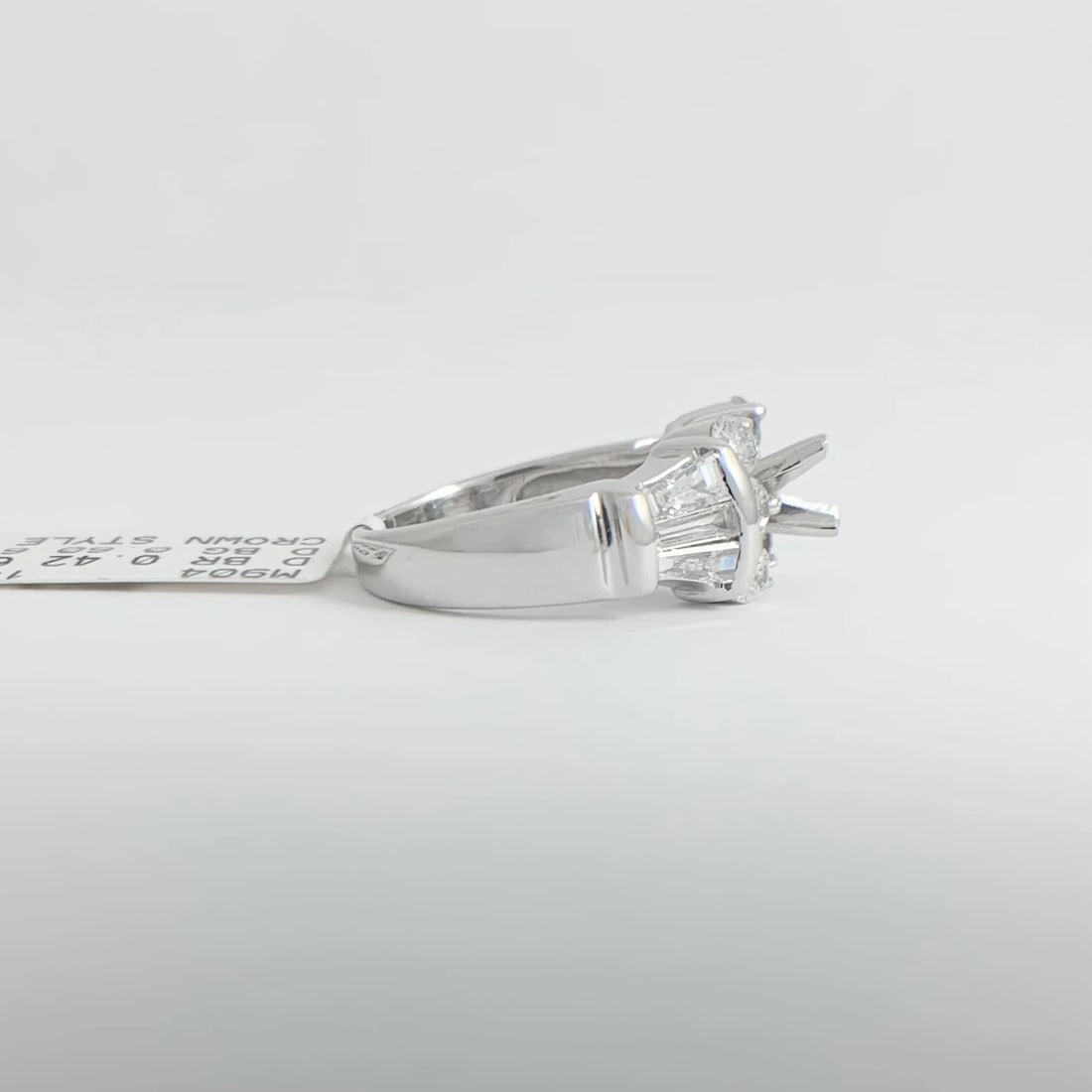 Round Baguette Diamond Engagement Ring Setting Mounting 14K White Gold 1.02 CTW - 8