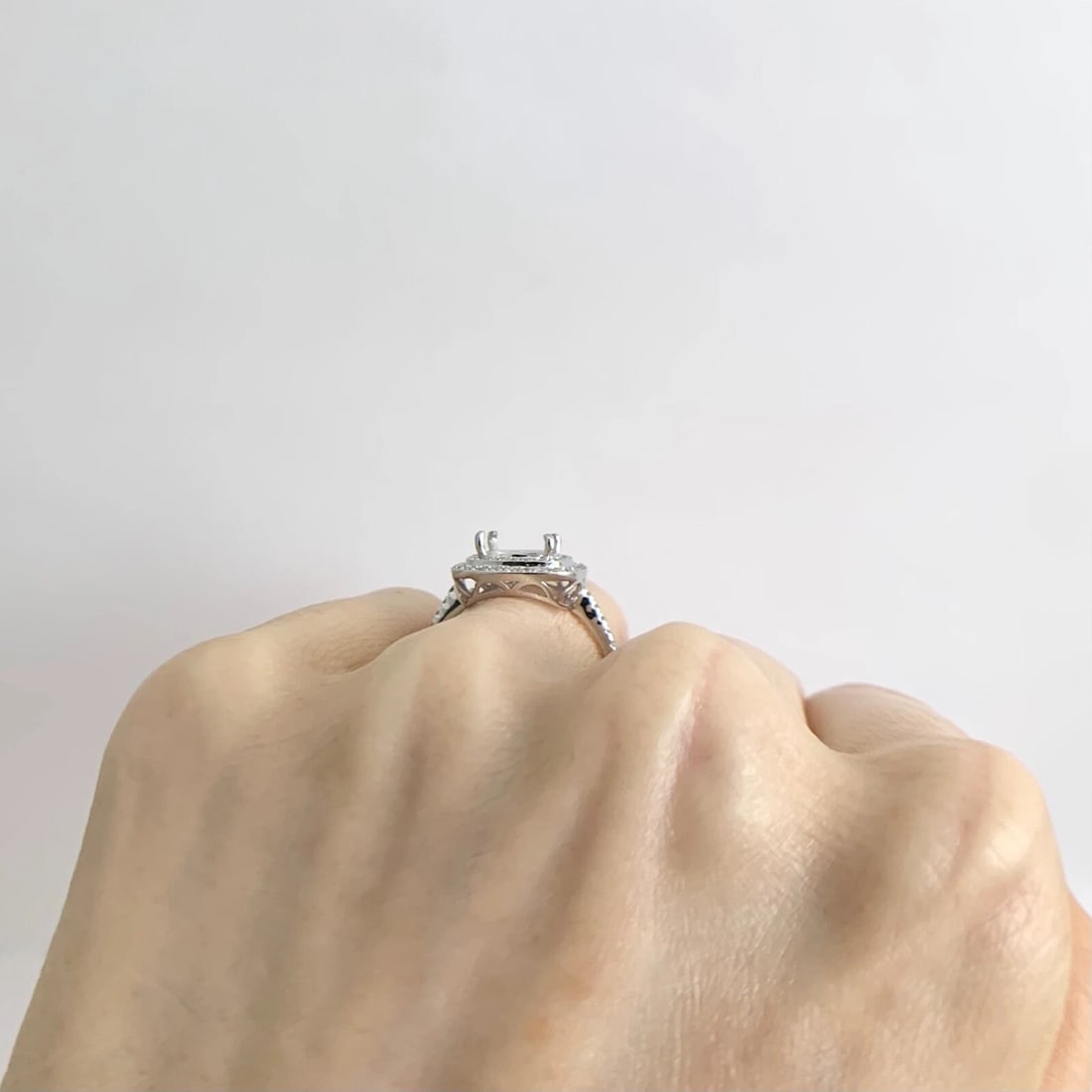 Double Cushion Halo Diamond Engagement Ring Setting Mounting Platinum .55 CTW - 4