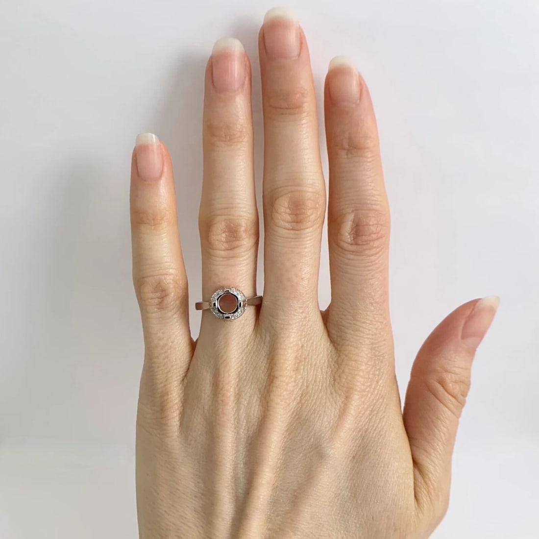 Round Pave Milgrain Diamond Engagement Ring Setting Mounting Platinum .24 CTW - 2