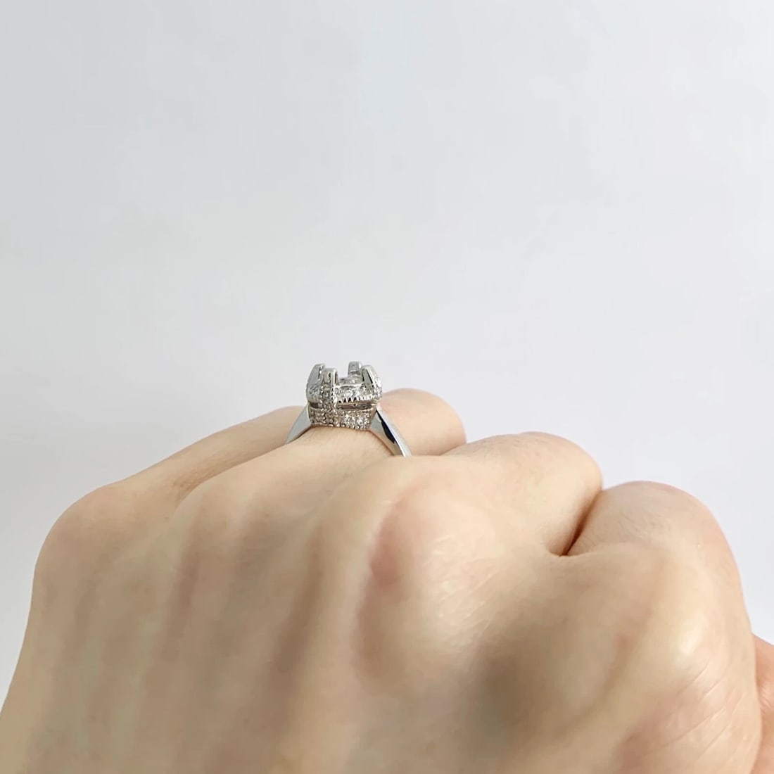 Round Pave Milgrain Diamond Engagement Ring Setting Mounting Platinum .24 CTW - 4