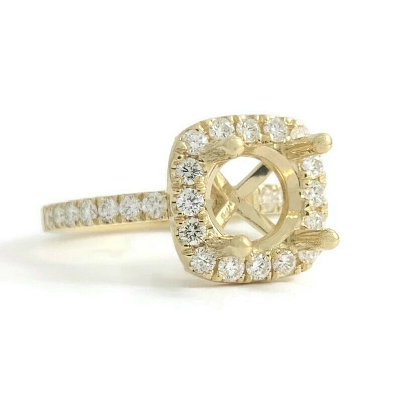Cushion Halo Diamond Engagement Ring Setting Mounting 14K Yellow Gold, 3.29 Gr: Cushion Halo Diamond Engagement Ring Setting Mounting 14K Yellow Gold, 3.29 Gr This is a gorgeous diamond engagement ring mounting ready to house a diamond or gemstone of your choice. Don't hesitate t