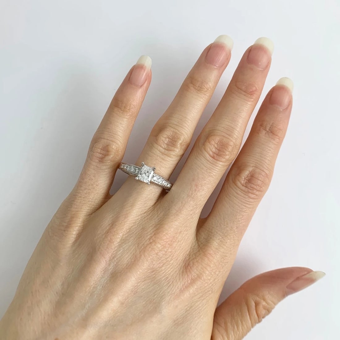 3-Sided Pave Diamond Engagement Ring Setting Mounting 18K White Gold, 5.09 Gr - 5