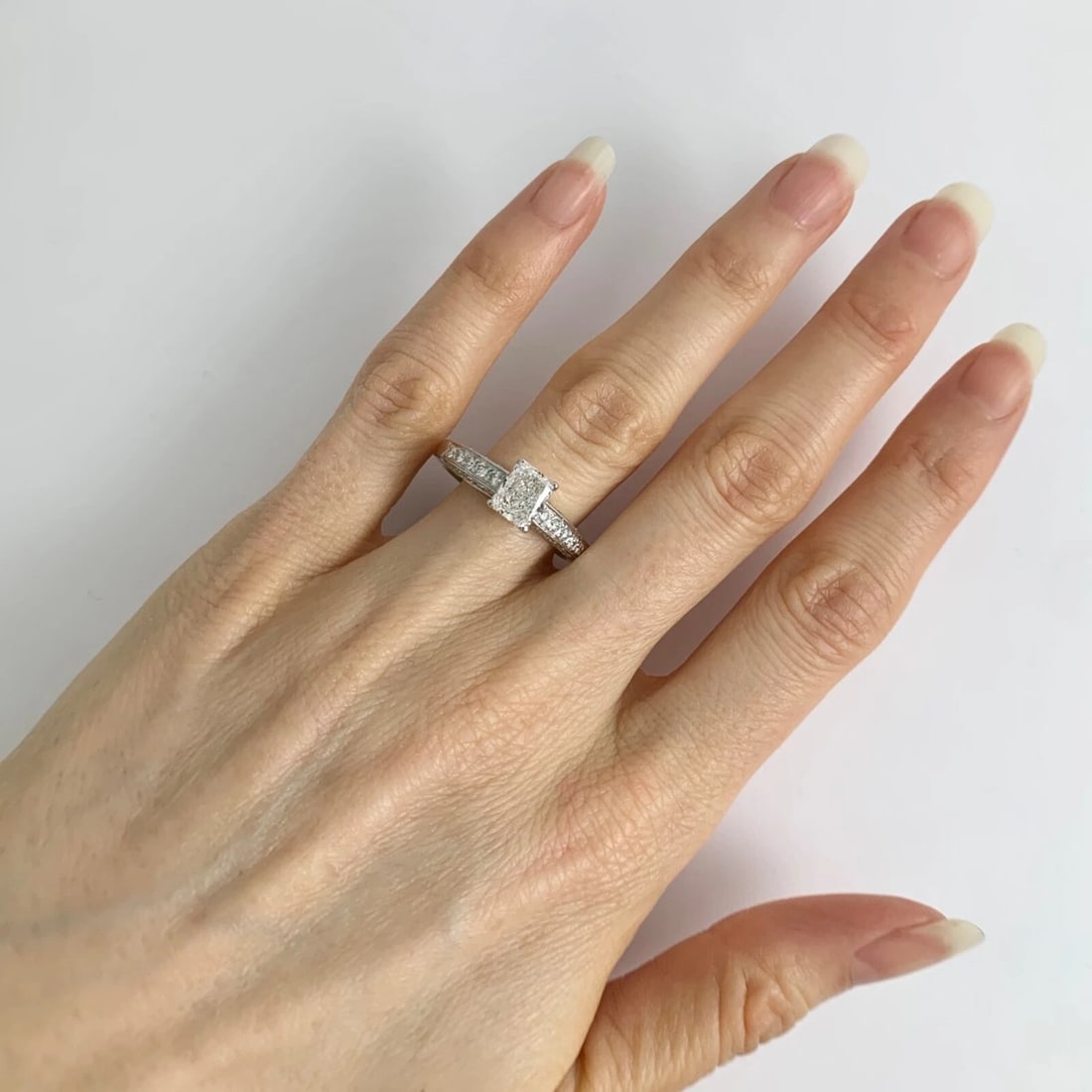 3-Sided Pave Diamond Engagement Ring Setting Mounting 18K White Gold, 5.09 Gr - 8