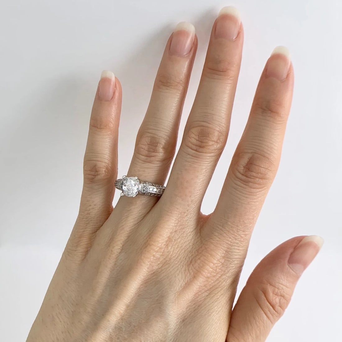 Oval Milgrain Pave Diamond Engagement Ring Setting Mounting 14K White Gold - 6