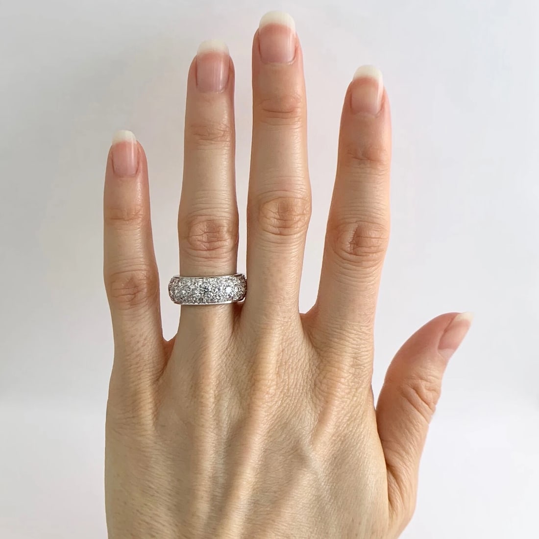 Wide Pave Diamond Eternity Wedding Band Ring 18K White Gold, 1.71 CTW, Size 6.25 - 2