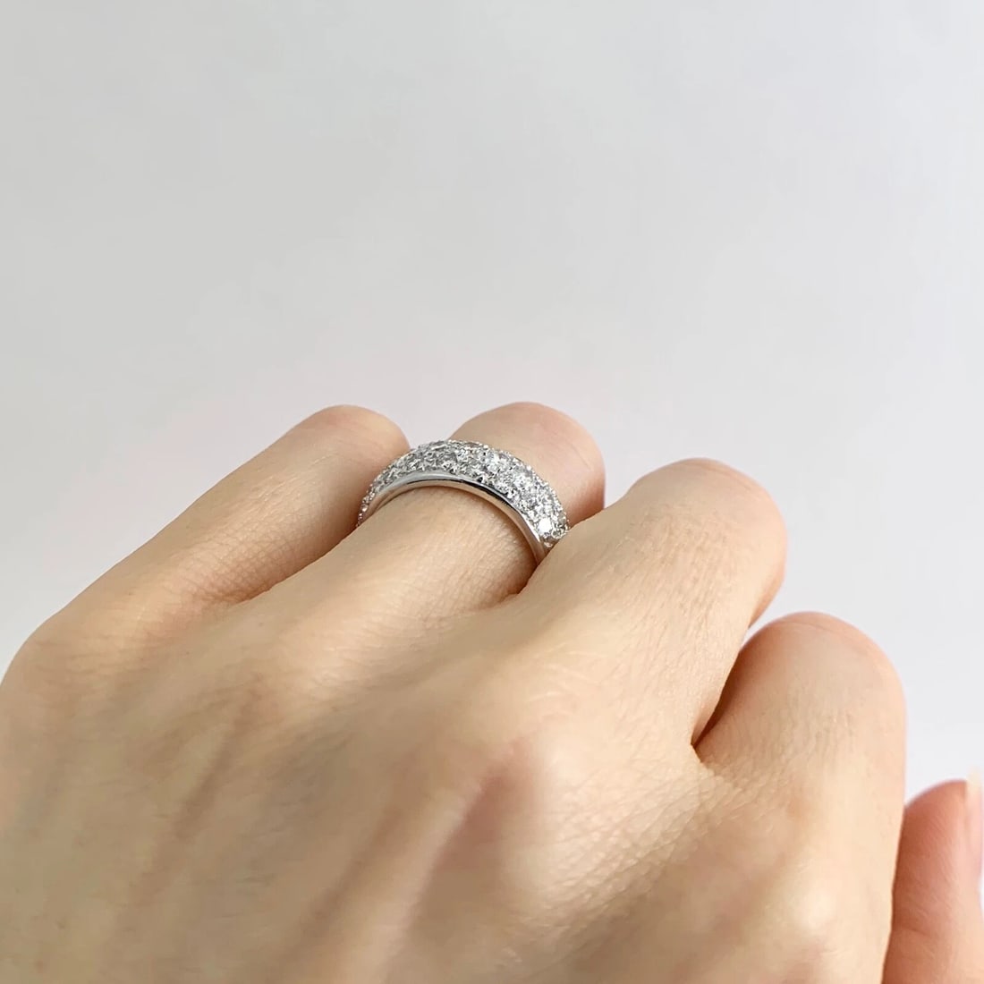 Wide Pave Diamond Eternity Wedding Band Ring 18K White Gold, 1.71 CTW, Size 6.25 - 4