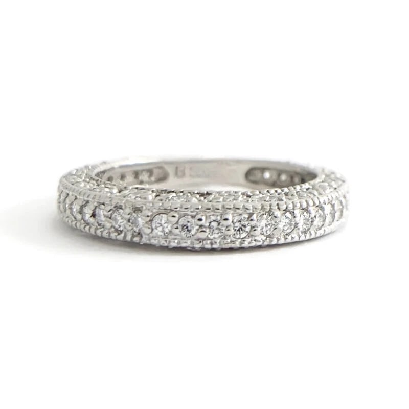 Pave Diamond Milgrain Filigree Dome Wedding Band Ring 14K White Gold, .75 CTW: Pave Diamond Milgrain Filigree Dome Wedding Band Ring 14K White Gold, .75 CTW This ring is a beautiful! Please let us know if you have any questions. Diamonds: 50 round brilliant cuts, .75 ctw, G, SI1