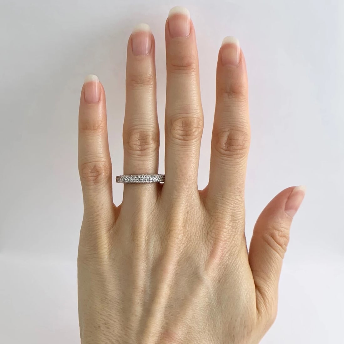 Pave Diamond Milgrain Filigree Dome Wedding Band Ring 14K White Gold, .75 CTW - 2