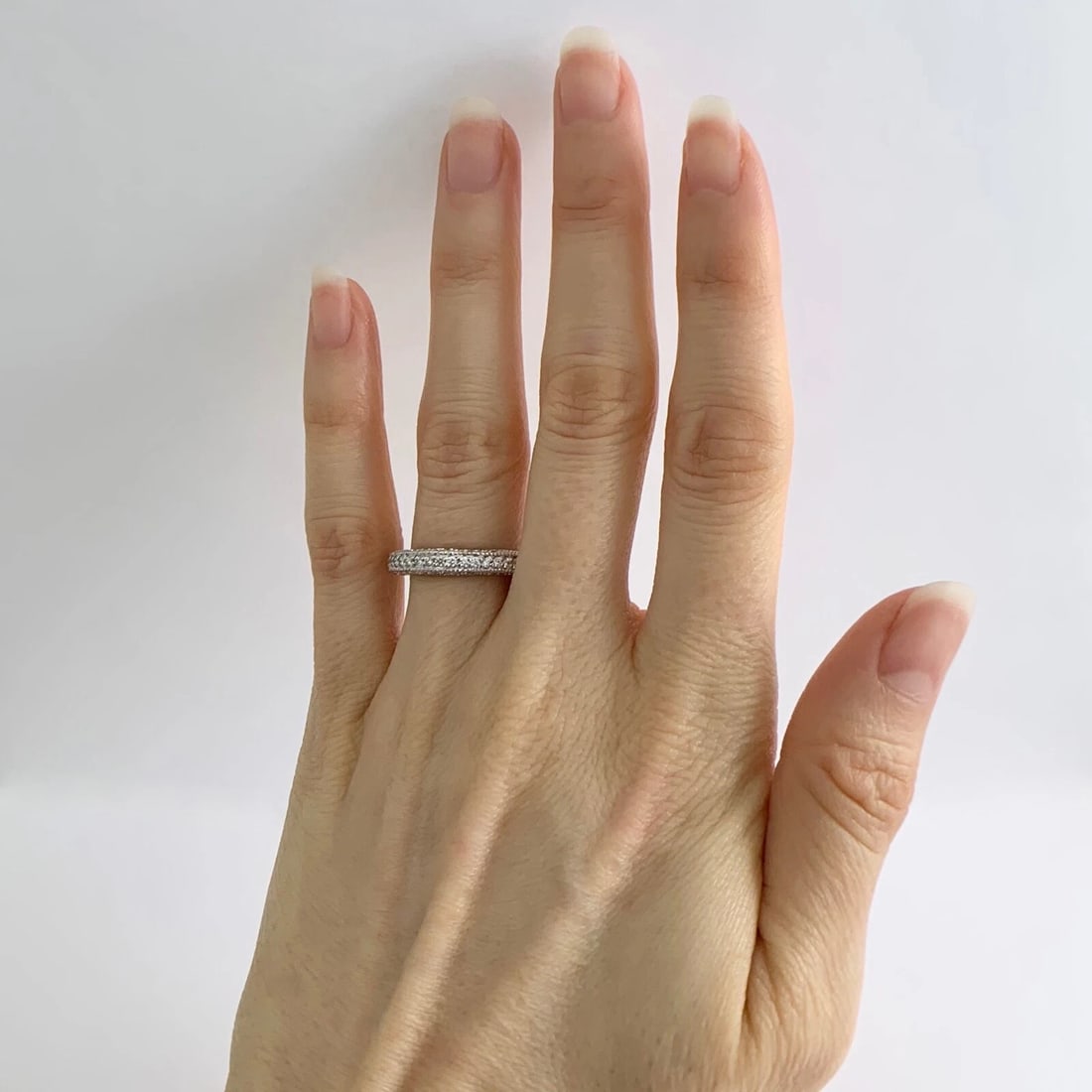 Pave Diamond Milgrain Filigree Dome Wedding Band Ring 14K White Gold, .75 CTW - 3