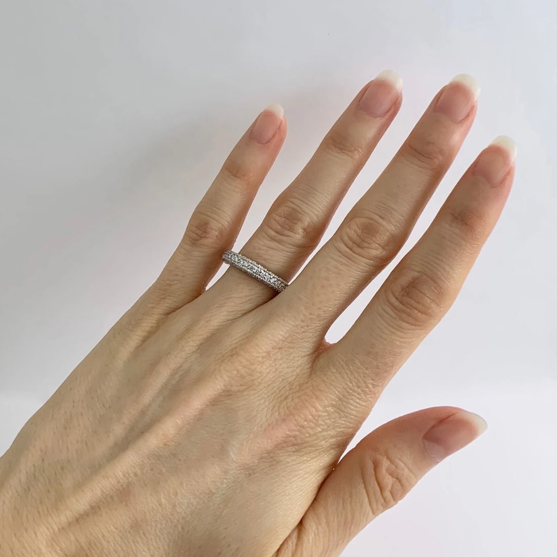 Pave Diamond Milgrain Filigree Dome Wedding Band Ring 14K White Gold, .75 CTW - 4