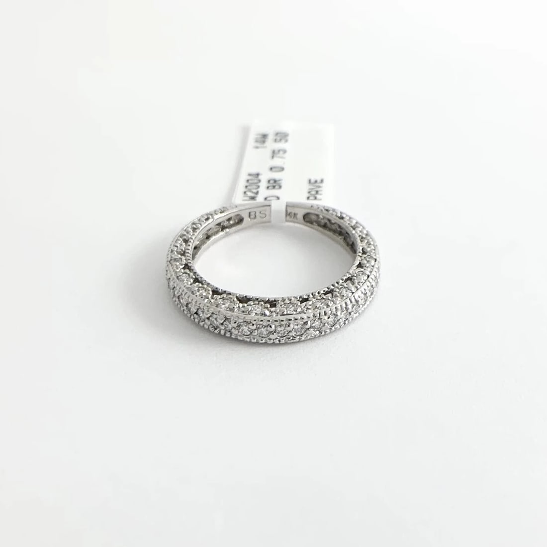 Pave Diamond Milgrain Filigree Dome Wedding Band Ring 14K White Gold, .75 CTW - 7