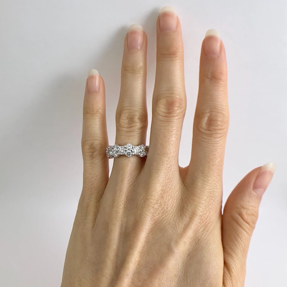 Cluster Round Diamond Eternity Wedding Band Ring 14K White Gold, 4.68 CTW - 2