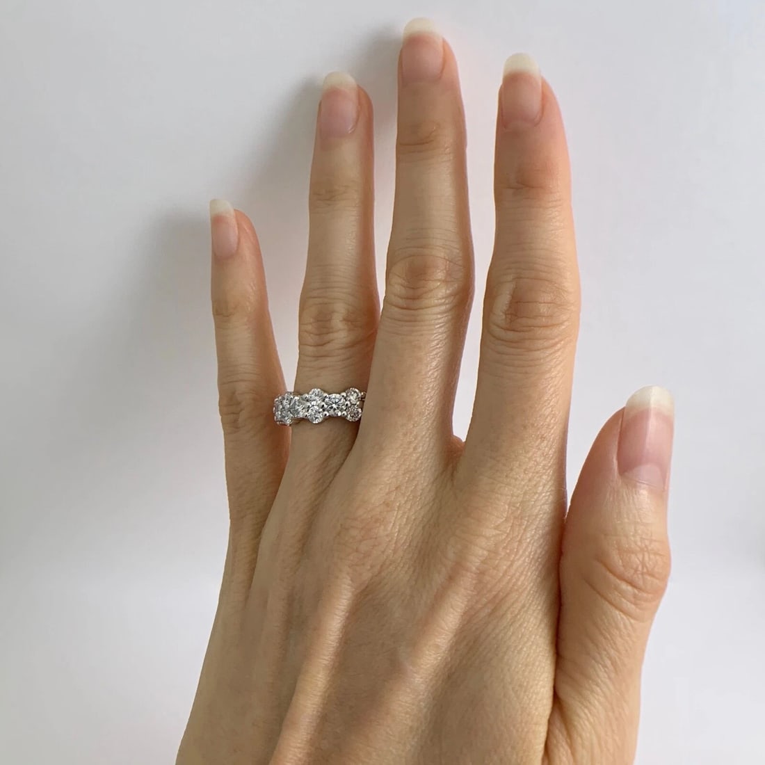 Cluster Round Diamond Eternity Wedding Band Ring 14K White Gold, 4.68 CTW - 5