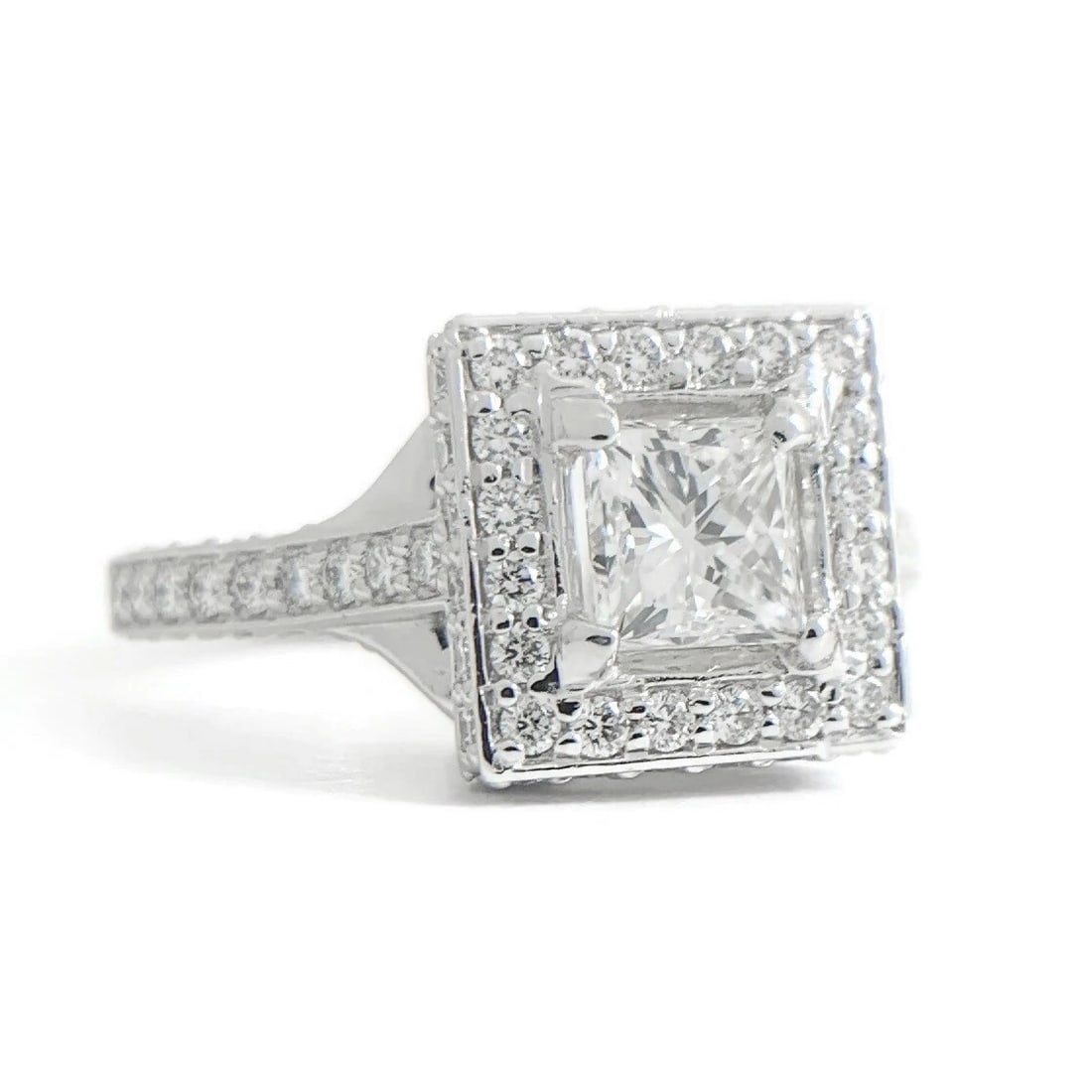 GIA Princess Square Halo Diamond Engagement Ring Platinum 1.76 CTW (1 of 9)