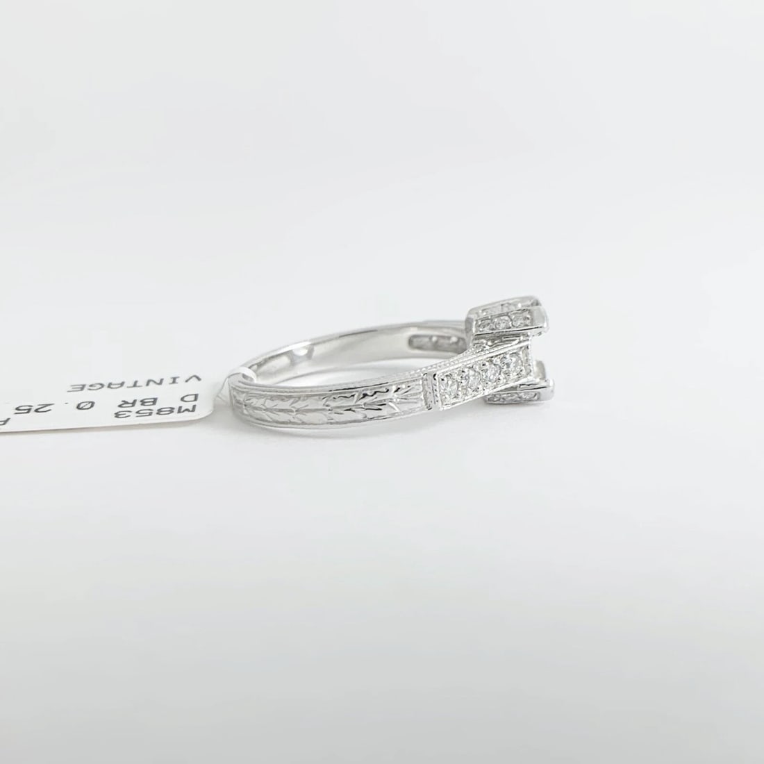 Pave Diamond Textured Engagement Ring Setting Mounting Platinum .25 CTW, 5.45 Gr - 10