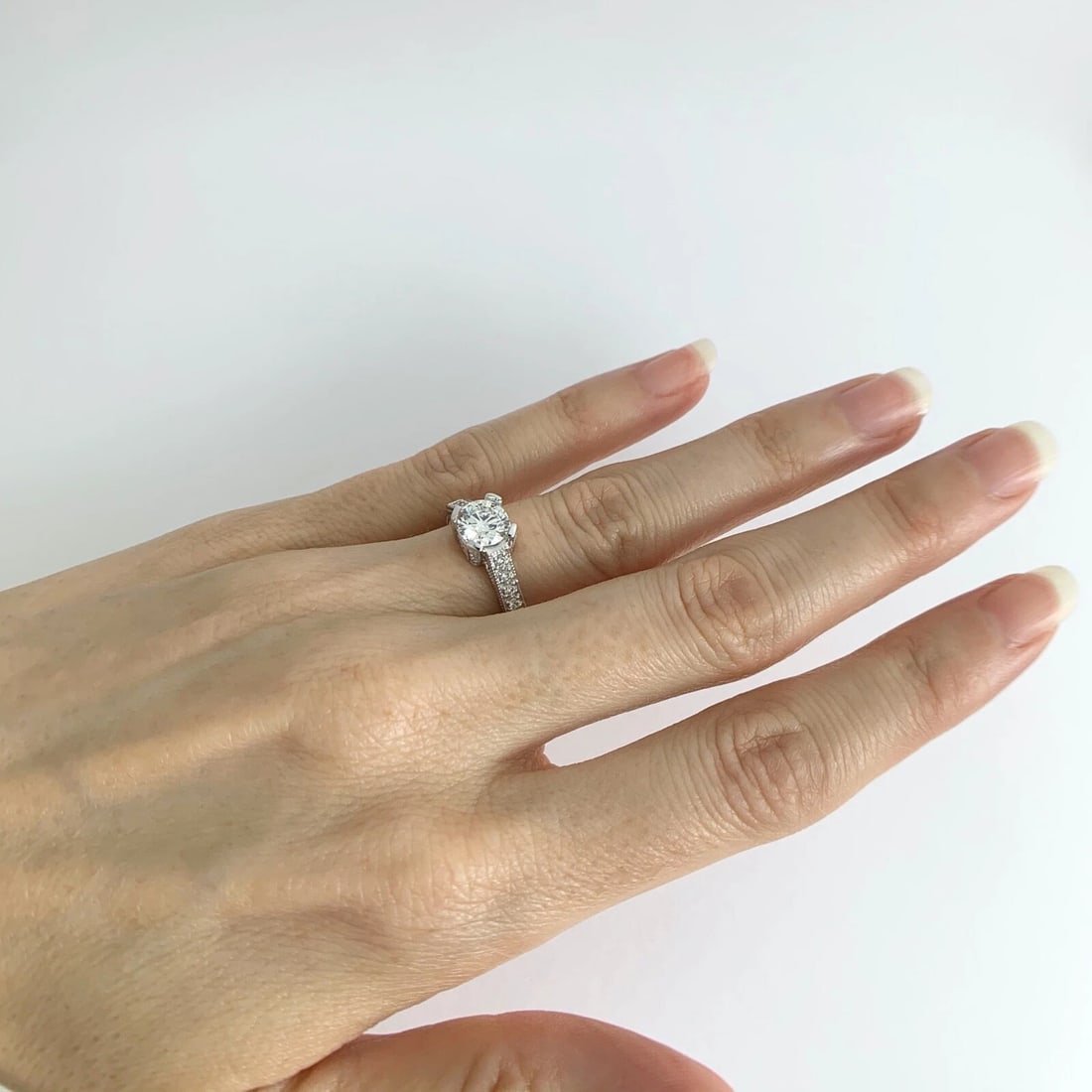 Pave Diamond Textured Engagement Ring Setting Mounting Platinum .25 CTW, 5.45 Gr - 2