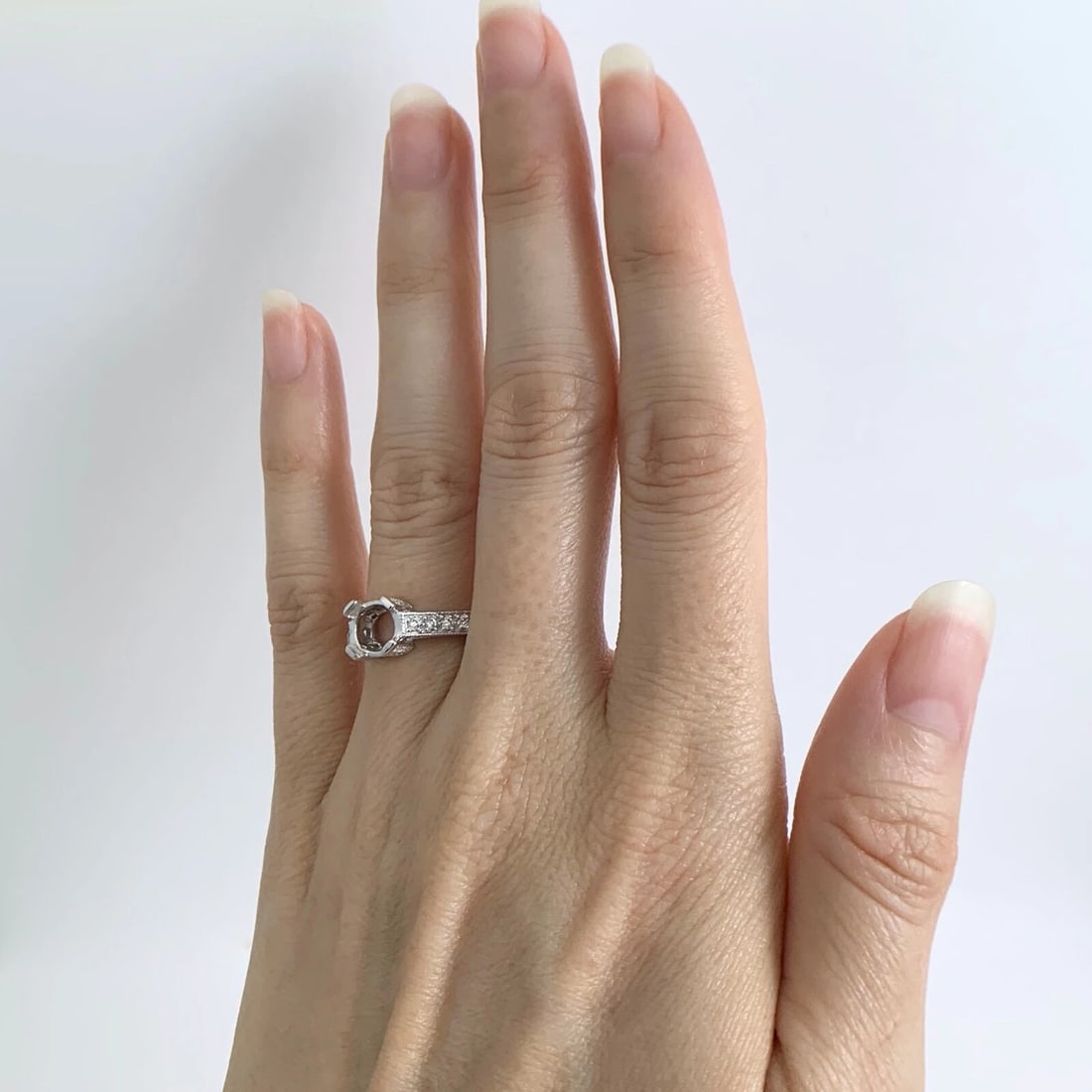 Pave Diamond Textured Engagement Ring Setting Mounting Platinum .25 CTW, 5.45 Gr - 5