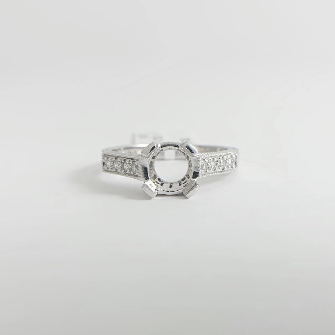 Pave Diamond Textured Engagement Ring Setting Mounting Platinum .25 CTW, 5.45 Gr - 8