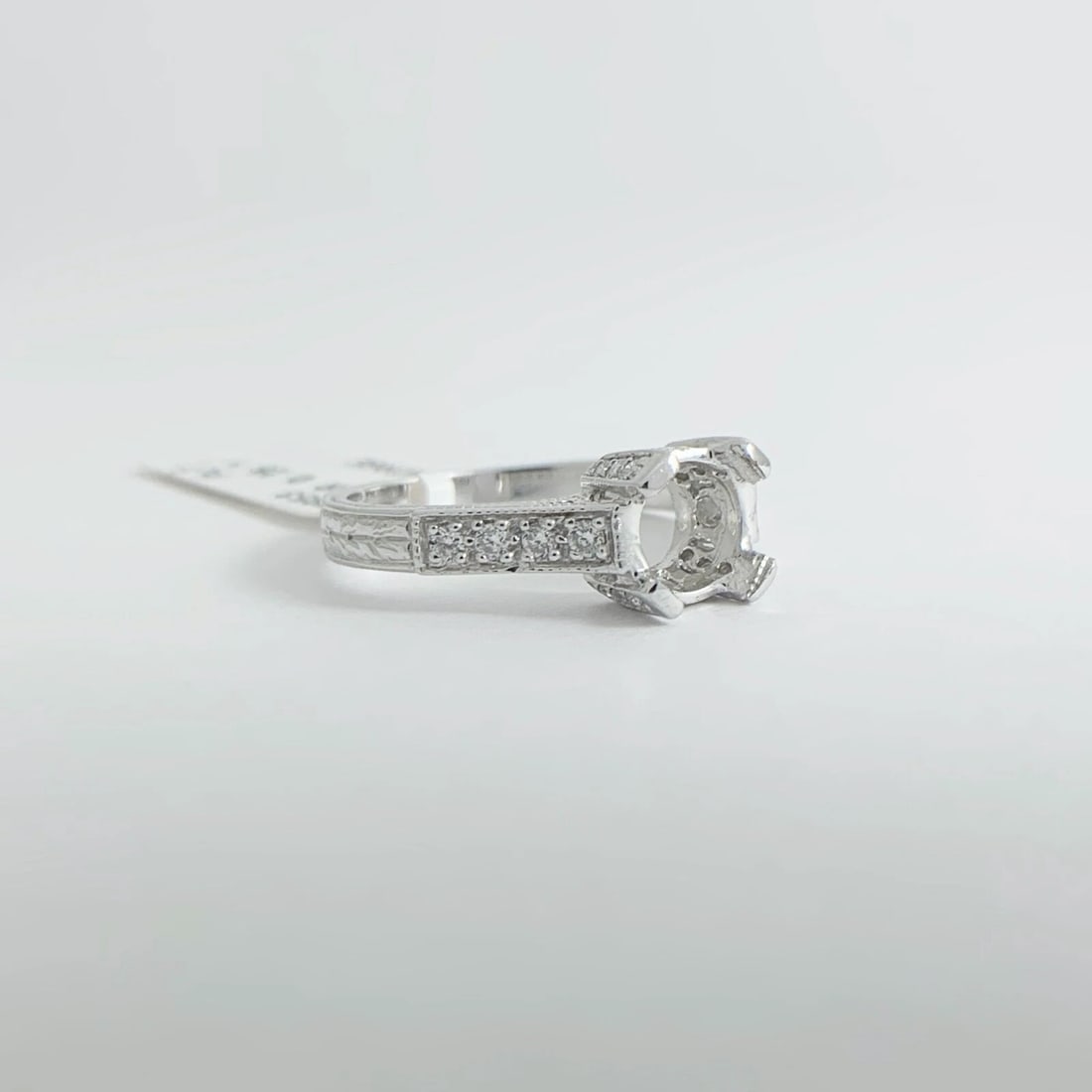 Pave Diamond Textured Engagement Ring Setting Mounting Platinum .25 CTW, 5.45 Gr - 9